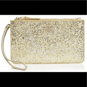 Kate Spade gold glitter wristlet